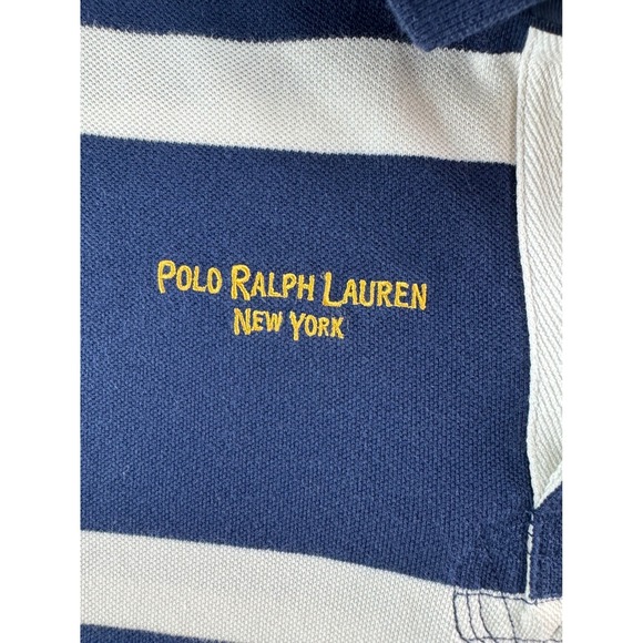 Polo Ralph Lauren Mens Custom Fit Striped Rugby Polo Shirt Navy White Sz LG Logo - Picture 5 of 16